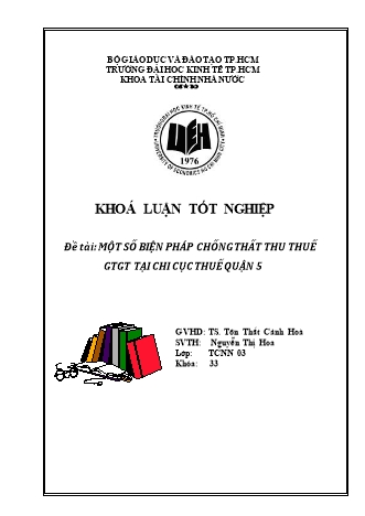 Khóa luận Một số biện pháp chống thất thu thuế GTGT tại Chi cục thuế Quận 5