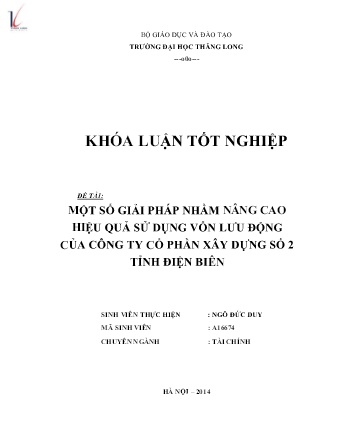 Khóa luận Một số giải pháp nhằm nâng cao hiệu quả sử dụng vốn lưu động tại Công ty Cổ phần Xây dựng Số 2 tỉnh Điện Biên