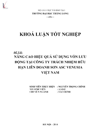 Khóa luận Nâng cao hiệu quả sử dụng vốn lưu động tại công ty trách nhiệm hữu hạn tại công ty trách nhiệm hữu hạn liên doanh sơn ASC Venusia Việt Nam