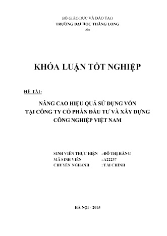 Khóa luận Nâng cao hiệu quả sử dụng vốn tại Công ty Cổ phần Đầu tư và Xây dựng Công nghiệp Việt Nam