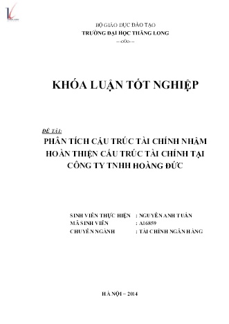 Khóa luận Phân tích cấu trúc tài chính nhằm hoàn thiện cấu trúc tài chính tại Công ty TNHH Hoàng Đức