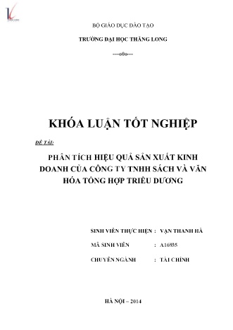 Khóa luận Phân tích hiệu quả sản xuất kinh doanh của Công ty TNHH sách và Văn hóa Tổng hợp Triều Dương