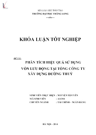 Khóa luận Phân tích hiệu quả sử dụng vốn lưu động tại Tổng Công ty xây dựng đường Thủy