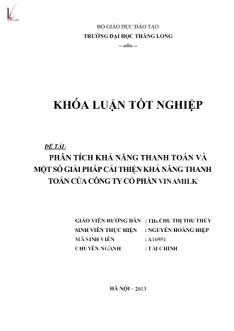 Khóa luận Phân tích khả năng thanh toán và một số giải pháp cải thiện khả năng thanh toán của Công ty Cổ phần Vinamilk