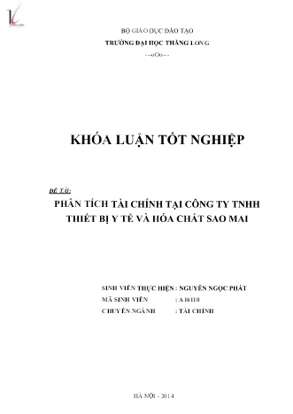 Khóa luận Phân tích tài chính tại Công ty trách nhiệm hữu hạn Thiết bị Y tế và Hóa chất Sao Mai