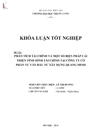 Khóa luận Phân tích tài chính và một số biện pháp cải thiện tình hình tài chính tại Công ty cổ phần Tư Vấn Đầu Tư Xây Dựng Quang Minh