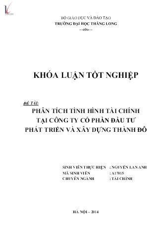 Khóa luận Phân tích tình hình tài chính Công ty Cổ phần Đầu tư Phát triển và Xây dựng Thành Đô