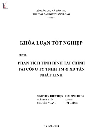 Khóa luận Phân tích tình hình tài chính Công ty TNHH TM & XD Tân Nhật Linh
