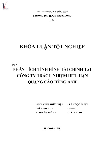 Khóa luận Phân tích tình hình tài chính tại Công ty TNHH Quảng cáo Hùng Anh