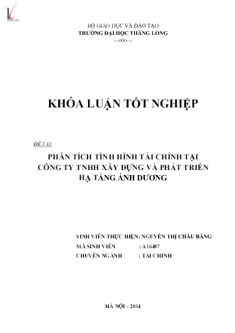 Khóa luận Phân tích tình hình tài chính tại Công ty TNHH Xây dựng và Phát triển Hạ tầng Ánh Dương