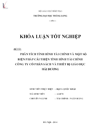 Khóa luận Phân tích tình hình tài chính và một số biện pháp cải thiện tình hình tài chính của Công ty Cổ phần sách và Thiết bị giáo dục Hải Dương