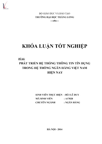 Khóa luận Phát triển hệ thống thông tin tín dụng trong hệ thống ngân hàng Việt Nam hiện nay