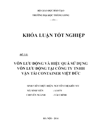 Khóa luận Vốn lưu động và hiệu quả sử dụng vốn lưu động tại Công ty TNHH Vận tải Container Việt Đức