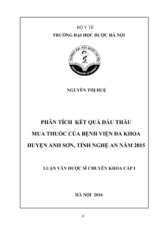 Luận văn Phân tích kết quả đấu thầu mua thuốc của Bệnh viện đa khoa Huyện Anh Sơn Tỉnh Nghệ An năm 2015