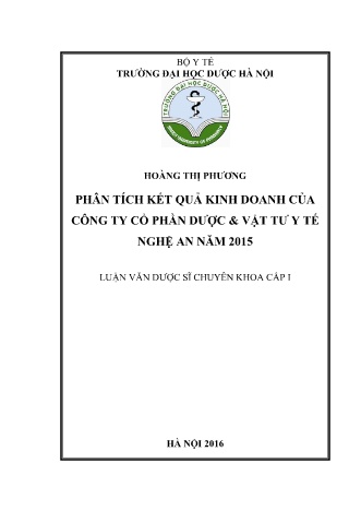 Luận văn Phân tích kết quả kinh doanh của Công ty Cổ phần Dược Vật tư Y Tế Nghệ An năm 2015