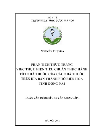 Luận văn Phân tích thực trạng việc thực hiện Tiêu chuẩn thực hành tốt nhà thuốc của các nhà thuốc trên địa bàn Thành phố Biên Hòa, tỉnh Đồng Nai