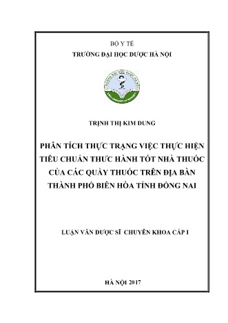 Luận văn Phân tích thực trạng việc thực hiện Tiêu chuẩn thực hành tốt nhà thuốc của các quầy thuốc trên địa bàn Thành phố Biên Hòa, tỉnh Đồng Nai